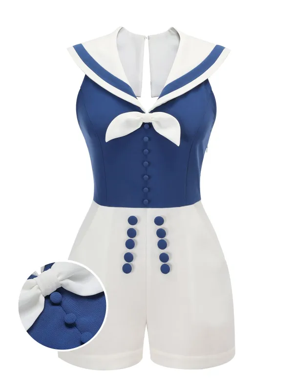 Blue 1950s Patchwork Halter Navy Romper sold by Retro Stage