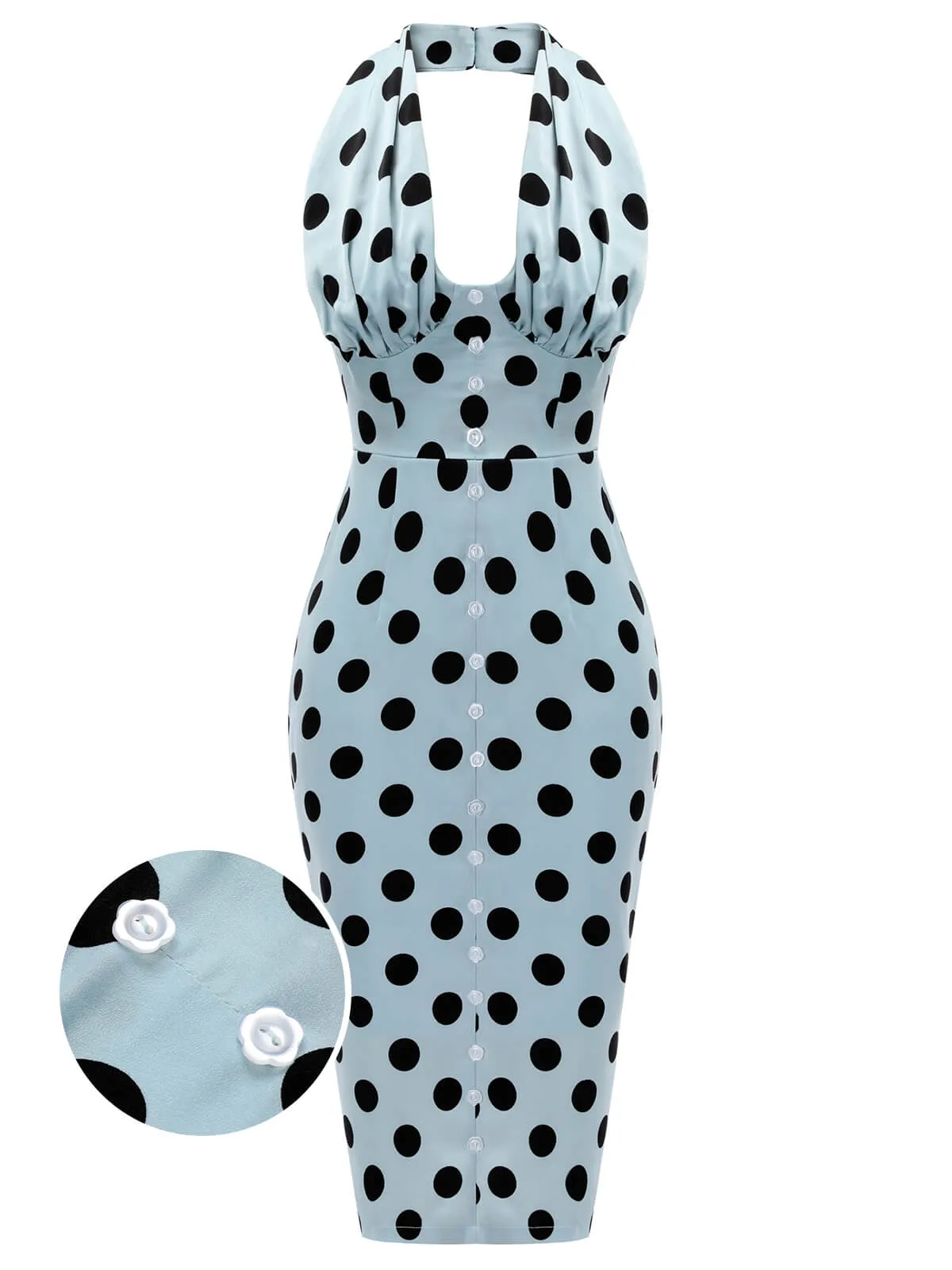 Blue 1960s Polks Dots Pencil Dress sold by Retro Stage