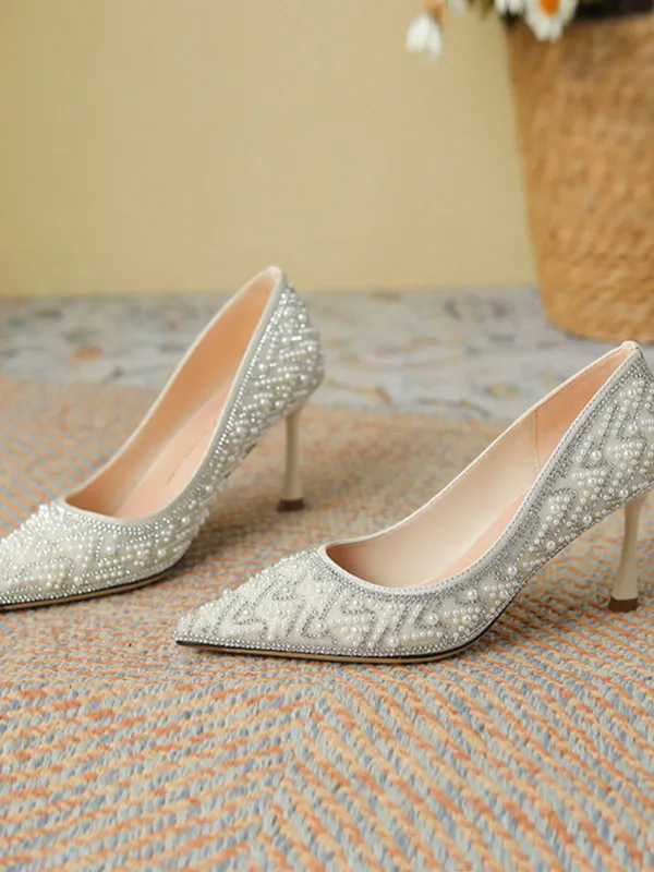 Rhinestone Pearl Pointed Toe Stilettos Shoes sold by Retro Stage