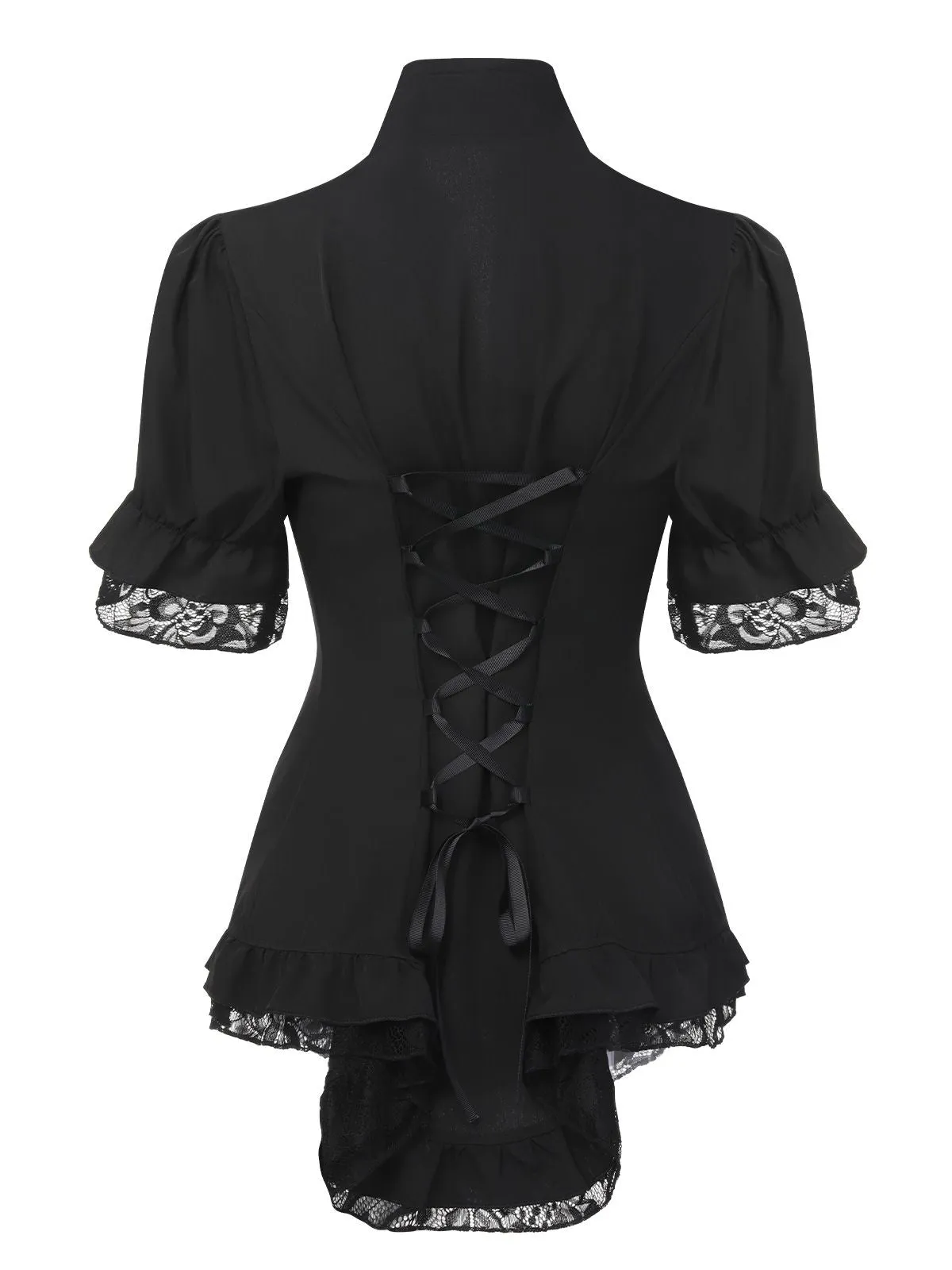 Black 1930s V-Neck Lace Victorian Blouse sold by Retro Stage product image thumbnail 3