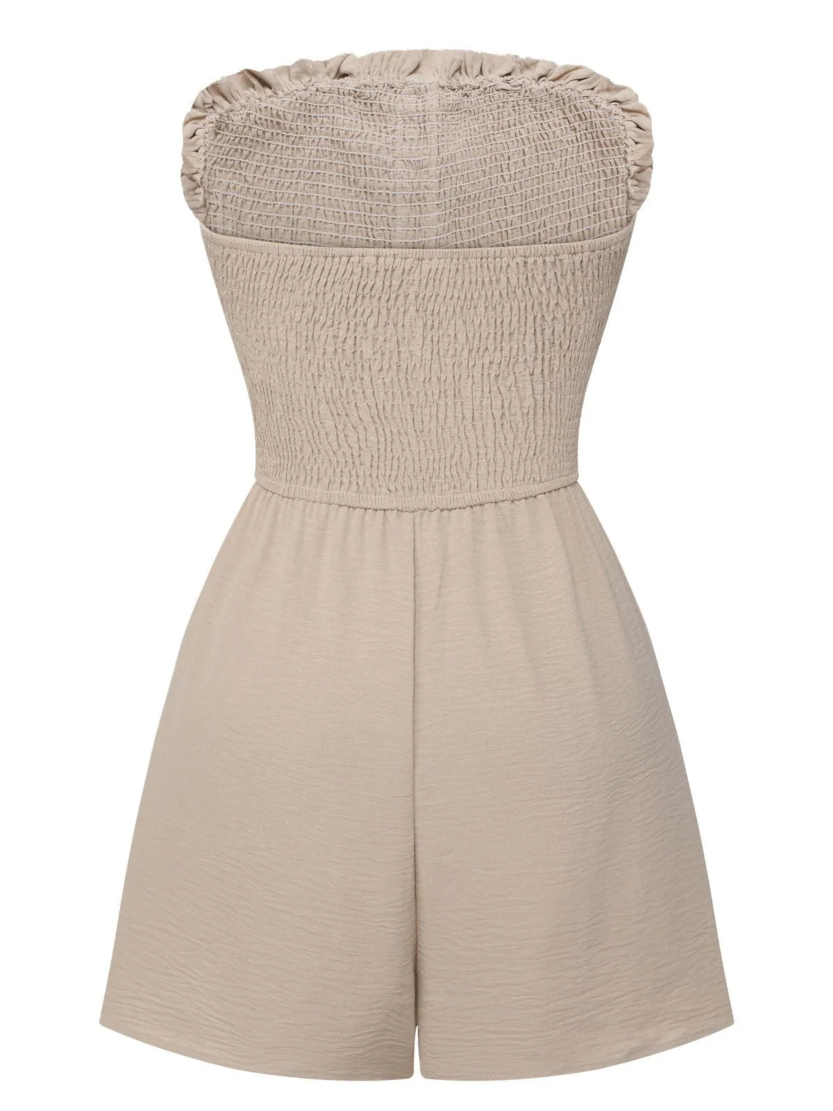 Beige 1950s Solid Smocking Strapless Romper sold by Retro Stage product image thumbnail 3