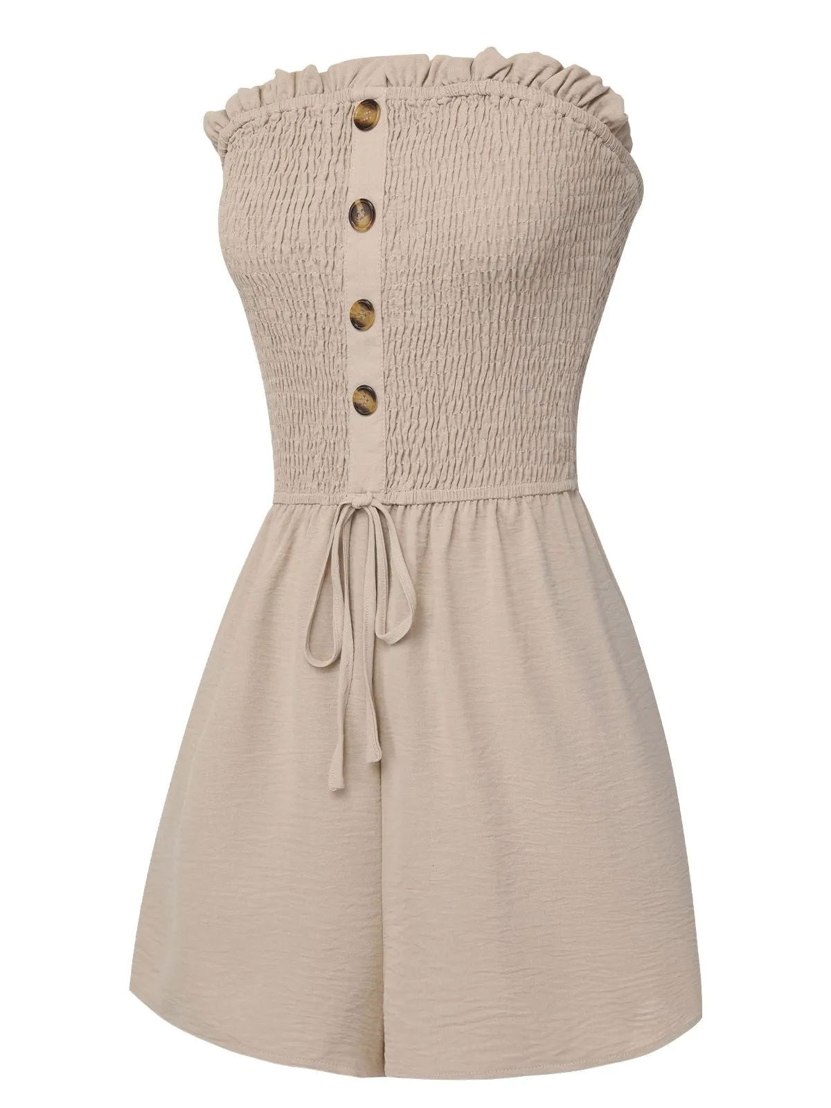 Beige 1950s Solid Smocking Strapless Romper sold by Retro Stage product image thumbnail 2