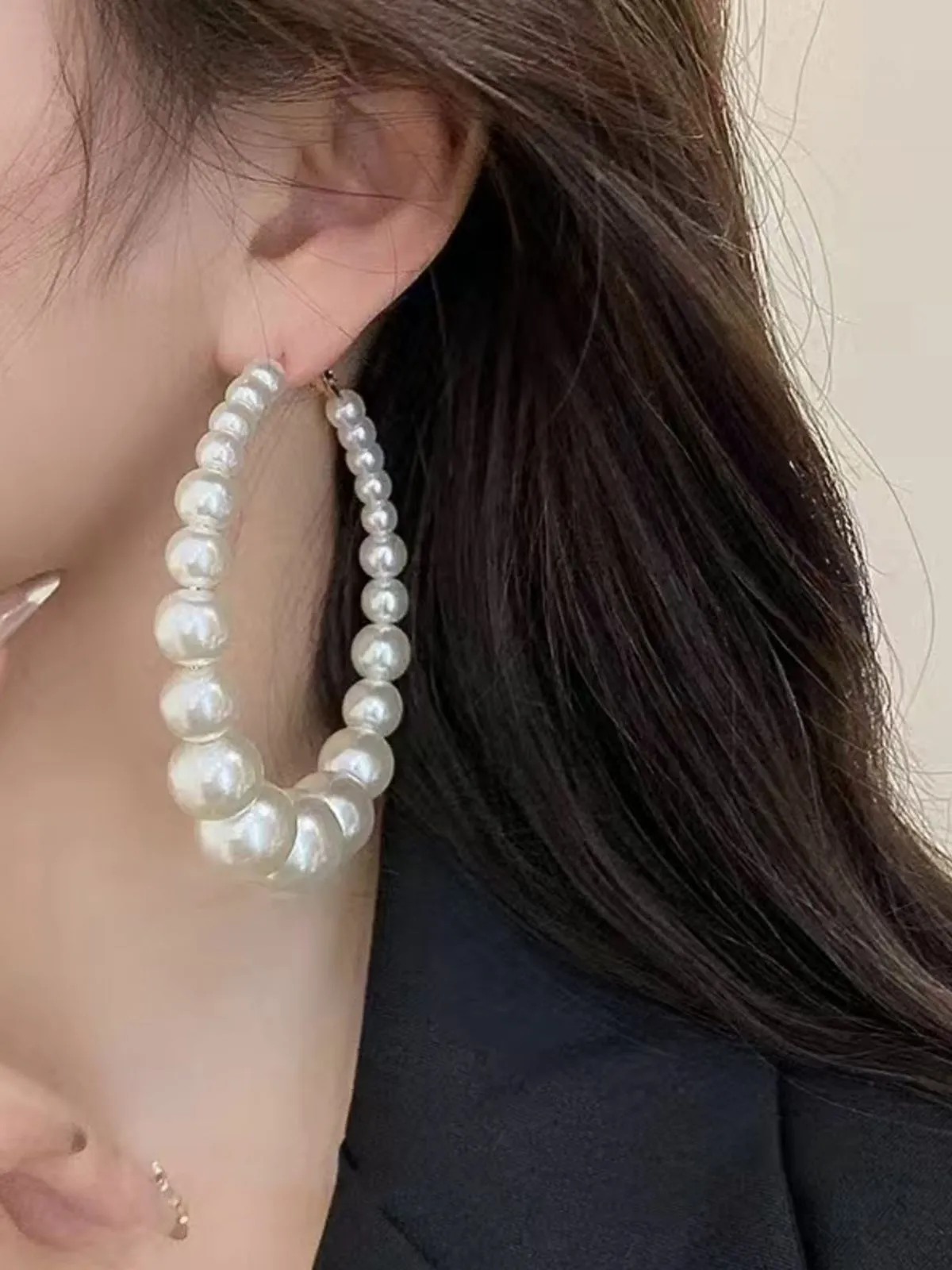 Pearl Large Hoop Vintage Earrings sold by Retro Stage product image thumbnail 2