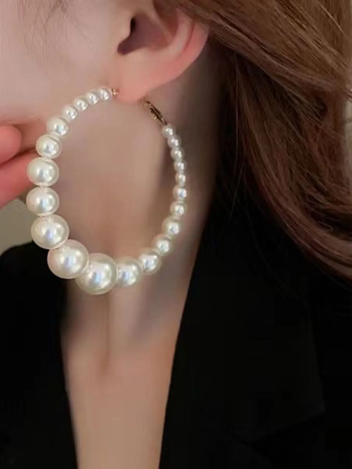 Pearl Large Hoop Vintage Earrings sold by Retro Stage product image thumbnail 3