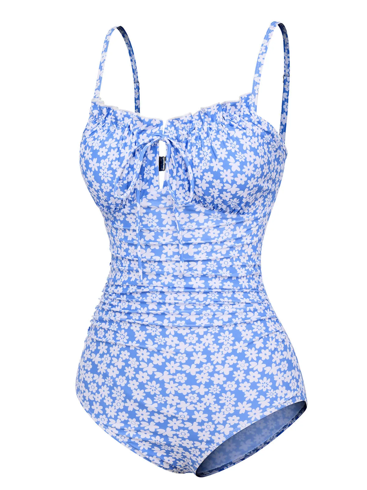 Blue 1980s Ditsy Floral Strap Swimsuit sold by Retro Stage product image thumbnail 2