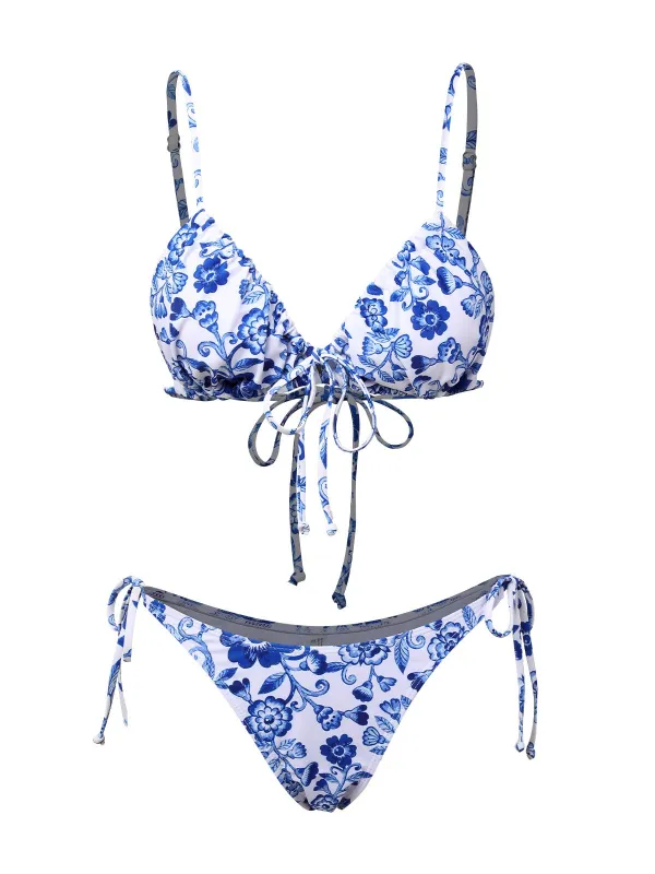 Blue & White 1950s Porcelain Strappy Bikini sold by Retro Stage