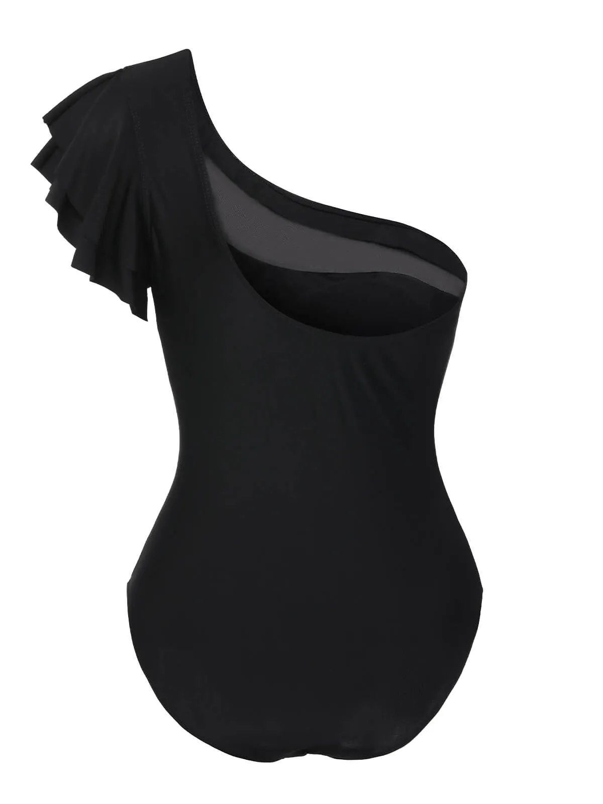 Black 1950s Sheer Patchwork One-Shoulder Swimsuit sold by Retro Stage product image thumbnail 3