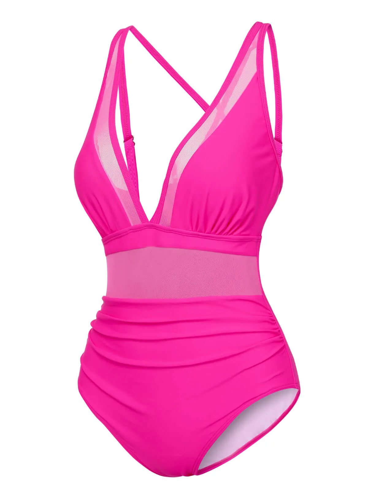 Rose Red 1950s Solid Sheer Patchwork Swimsuit sold by Retro Stage product image thumbnail 2