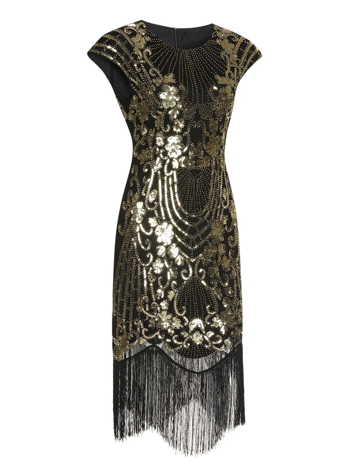 Black 1920s Sequined Tassel Cap Sleeve Dress sold by Retro Stage product image thumbnail 2