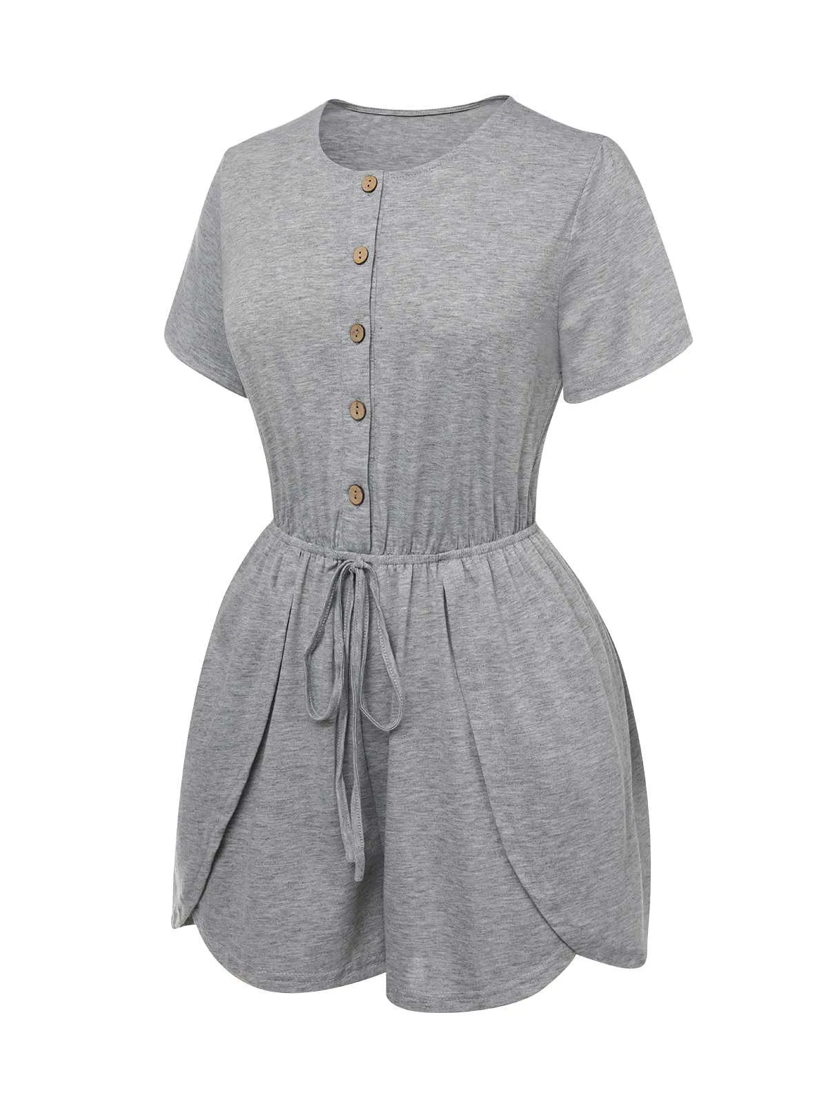 Light Gray 1950s Round Neck Solid Romper sold by Retro Stage product image thumbnail 2