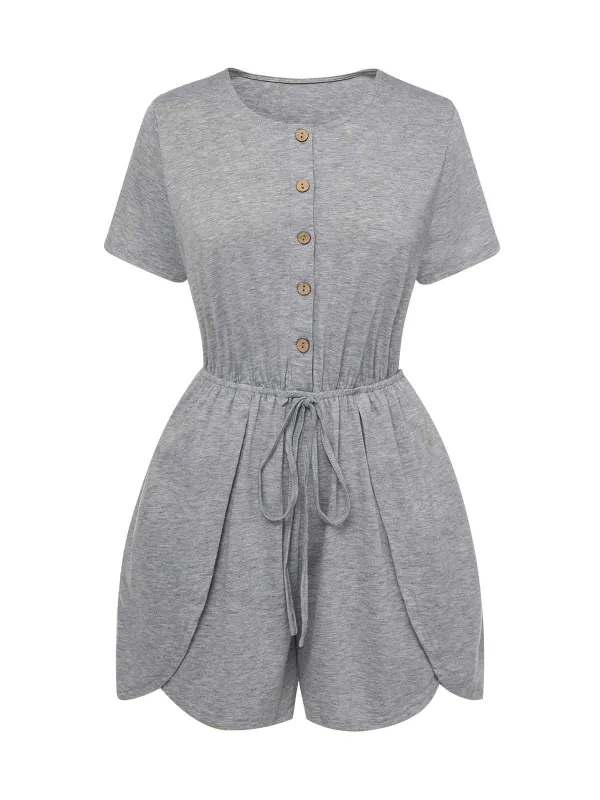 Light Gray 1950s Round Neck Solid Romper sold by Retro Stage