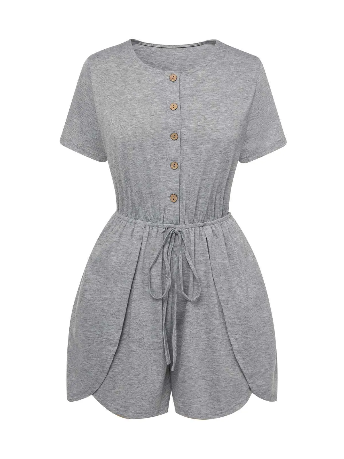 Light Gray 1950s Round Neck Solid Romper sold by Retro Stage