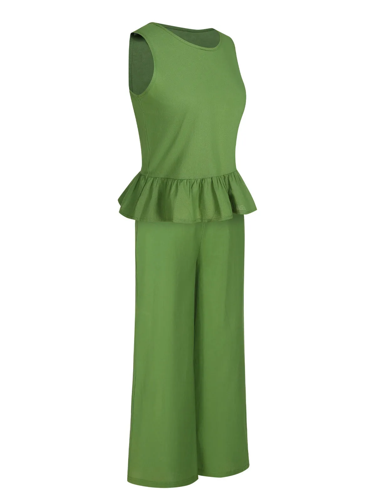 2PCS Green 1960s Ruffled Hem Top & Cropped Pants sold by Retro Stage product image thumbnail 5