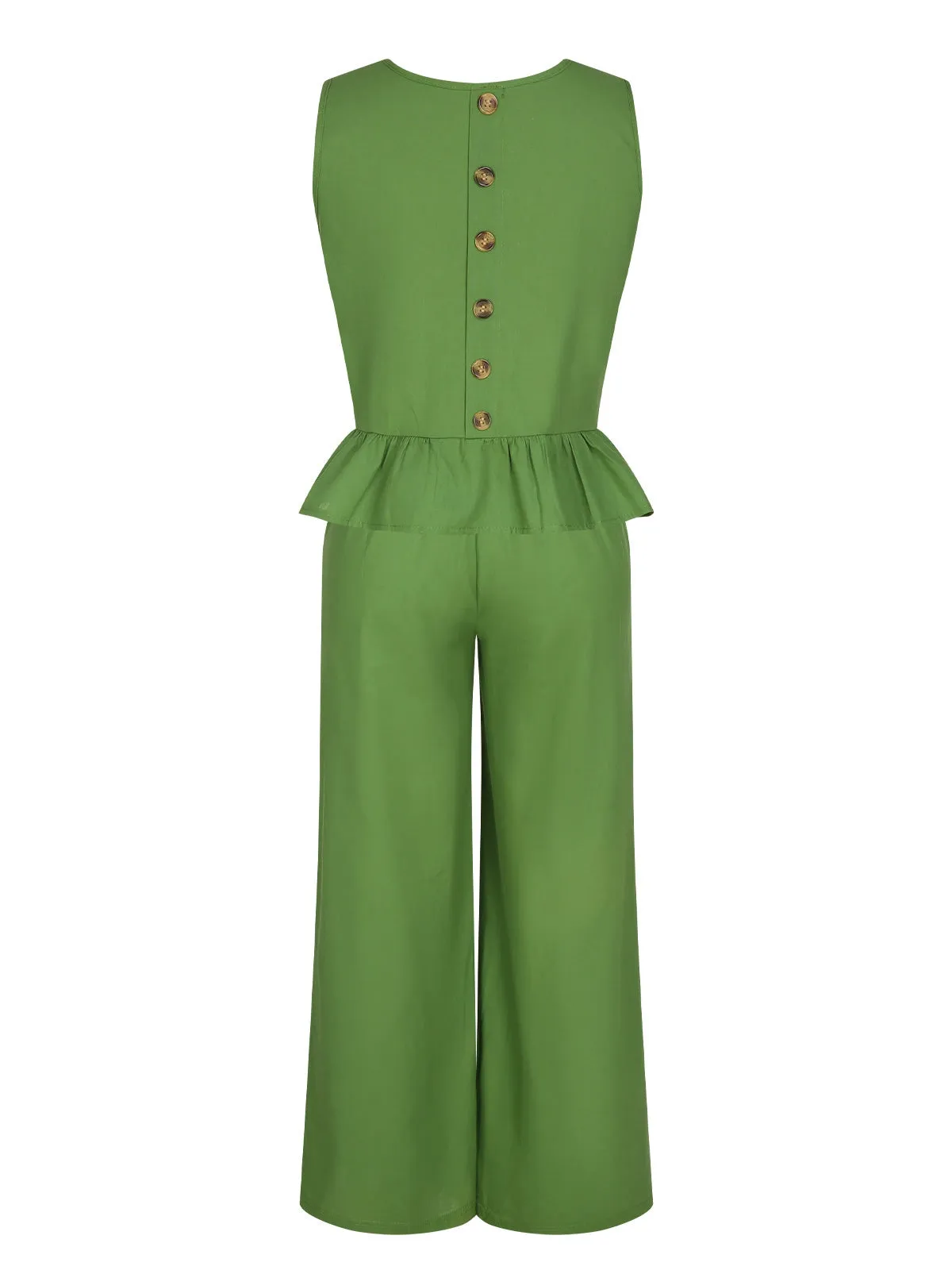 2PCS Green 1960s Ruffled Hem Top & Cropped Pants sold by Retro Stage product image thumbnail 2