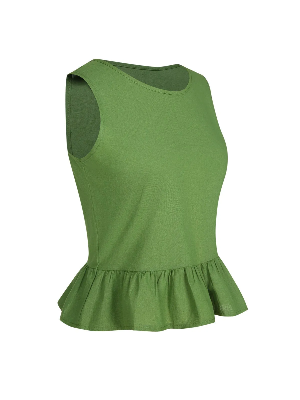 2PCS Green 1960s Ruffled Hem Top & Cropped Pants sold by Retro Stage product image thumbnail 4