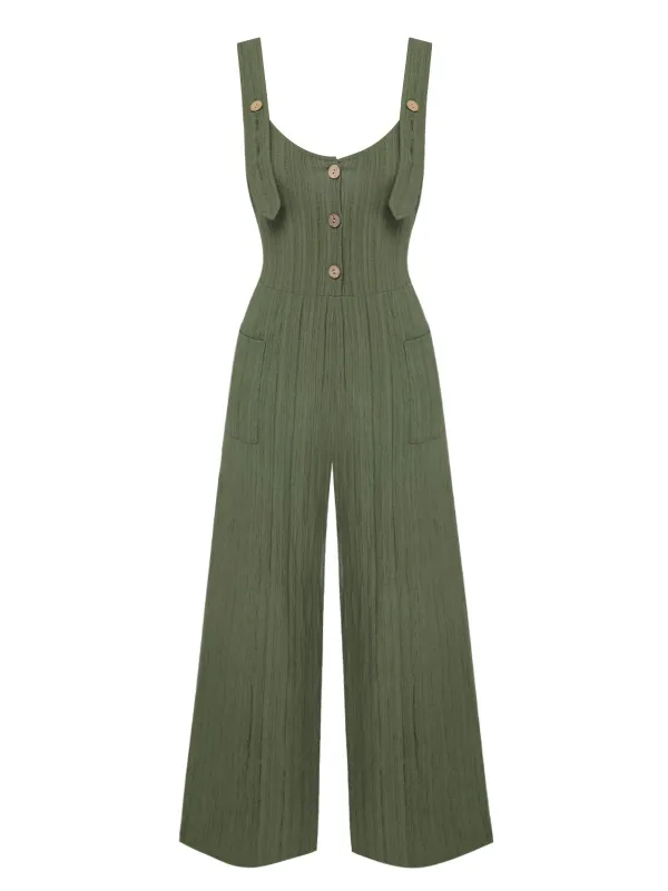 Army Green 1930s Loose Pleated Jumpsuit sold by Retro Stage