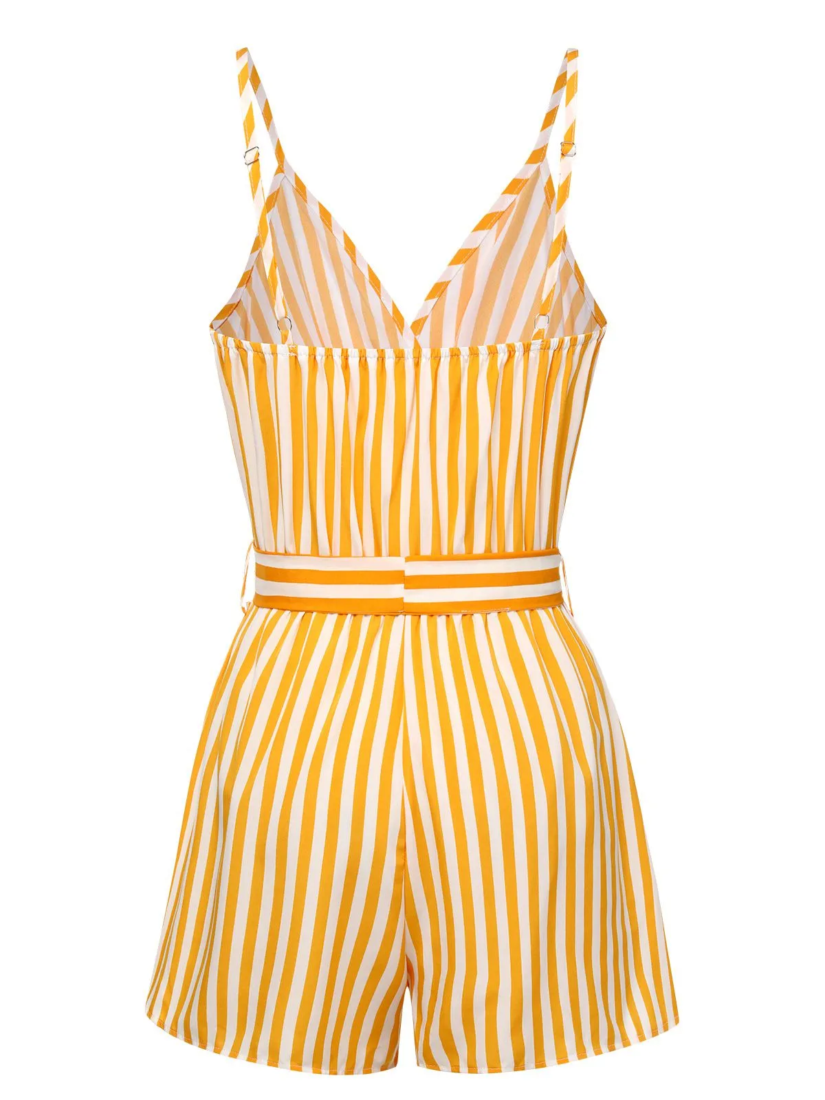 1970s V-Neck Vertical Stripes Lace Up Romper sold by Retro Stage product image thumbnail 3