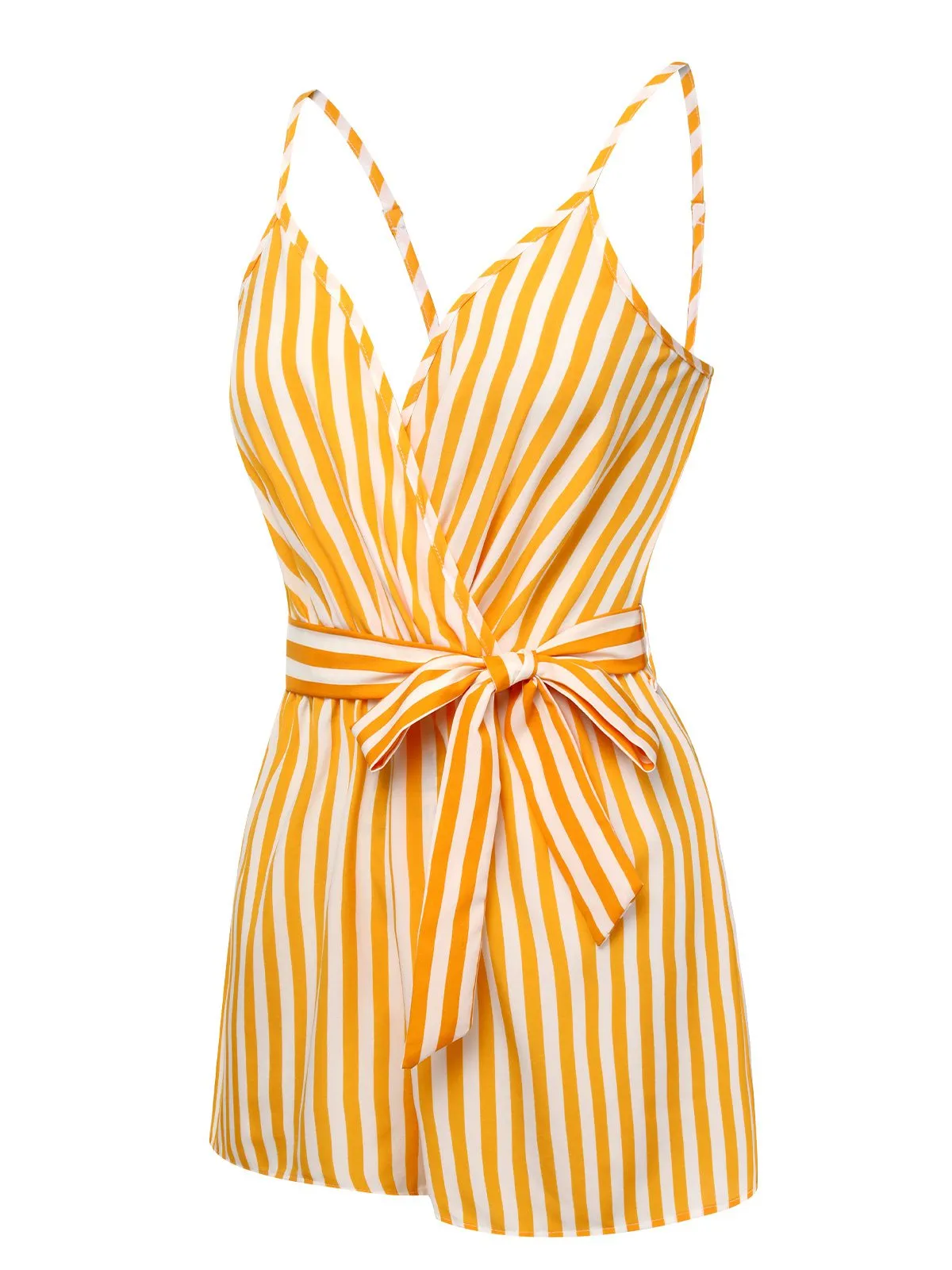 1970s V-Neck Vertical Stripes Lace Up Romper sold by Retro Stage product image thumbnail 2