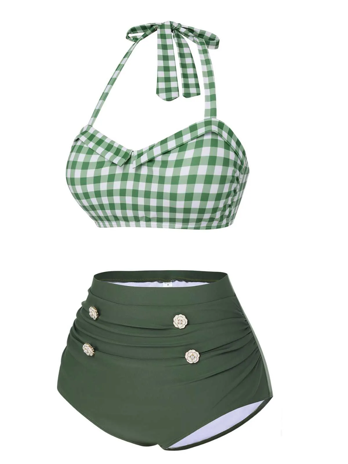 Green Gray 1940s Halter Plaids Swimsuit sold by Retro Stage product image thumbnail 3