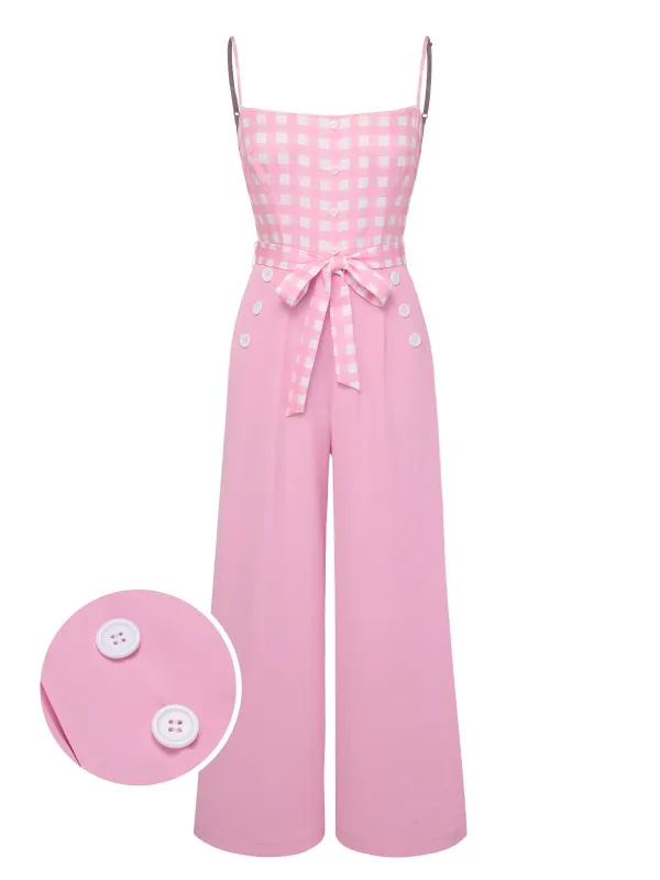 Pink 1950s Gingham Plaid Suspender Jumpsuit sold by Retro Stage