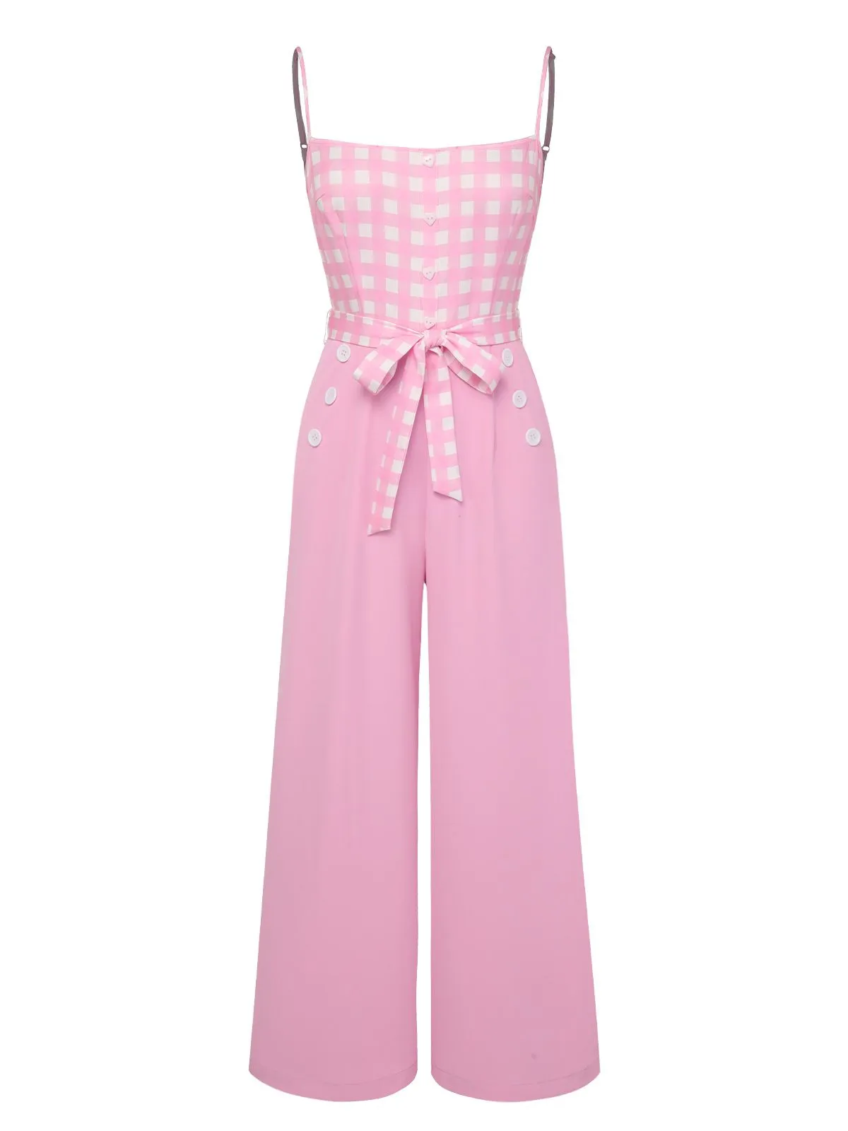 Pink 1950s Gingham Plaid Suspender Jumpsuit sold by Retro Stage product image thumbnail 2