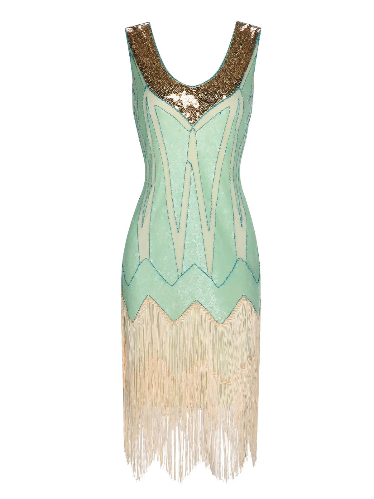 1920s Sequined Tassel V-Neck Dress sold by Retro Stage