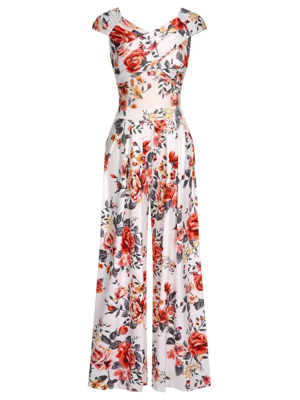 1930s Cold Shoulder Floral Jumpsuit sold by Retro Stage