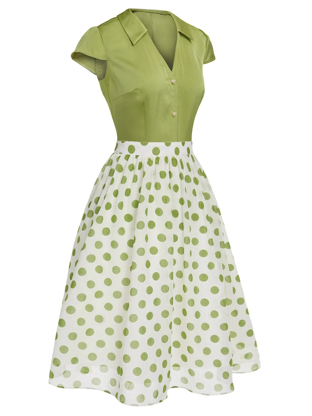 2PCS Green 1940s Buttons Shirt & Polka Dots Skirt sold by Retro Stage product image thumbnail 3