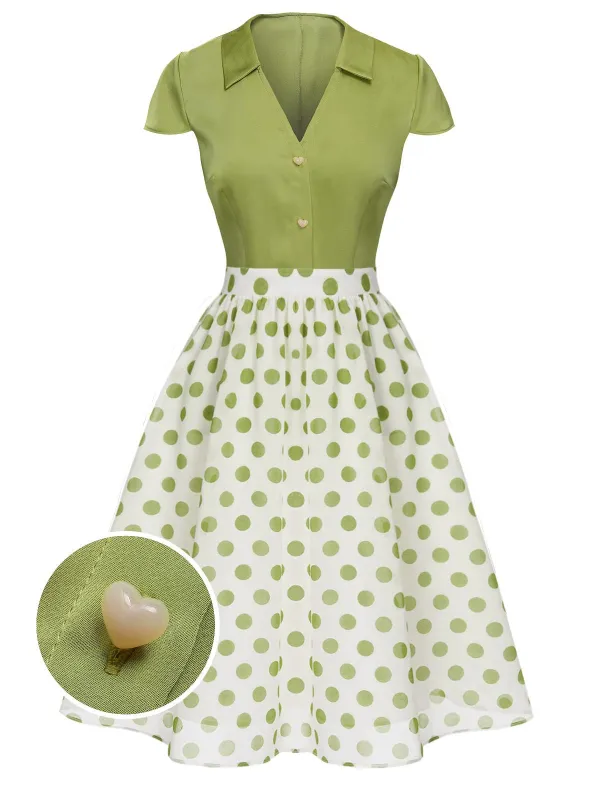 2PCS Green 1940s Buttons Shirt & Polka Dots Skirt sold by Retro Stage