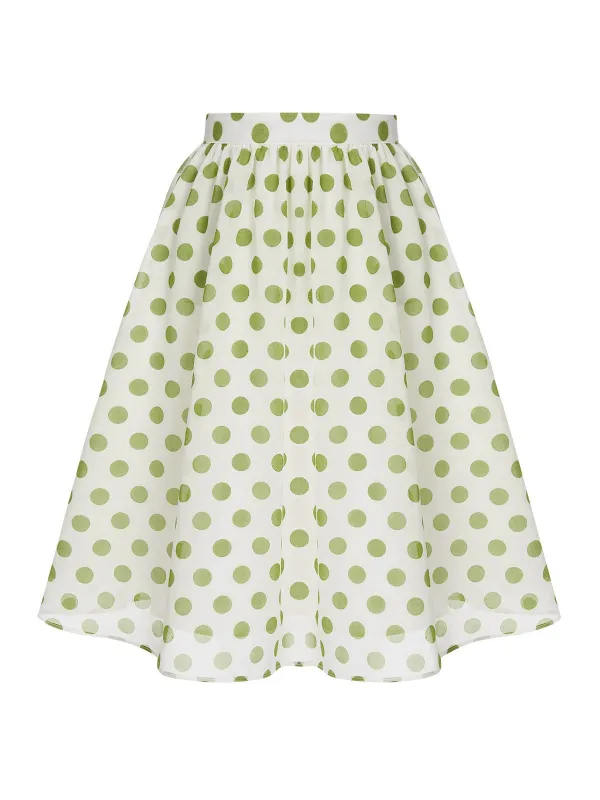 Green 1940s Schiffon Polka Dots Skirt sold by Retro Stage