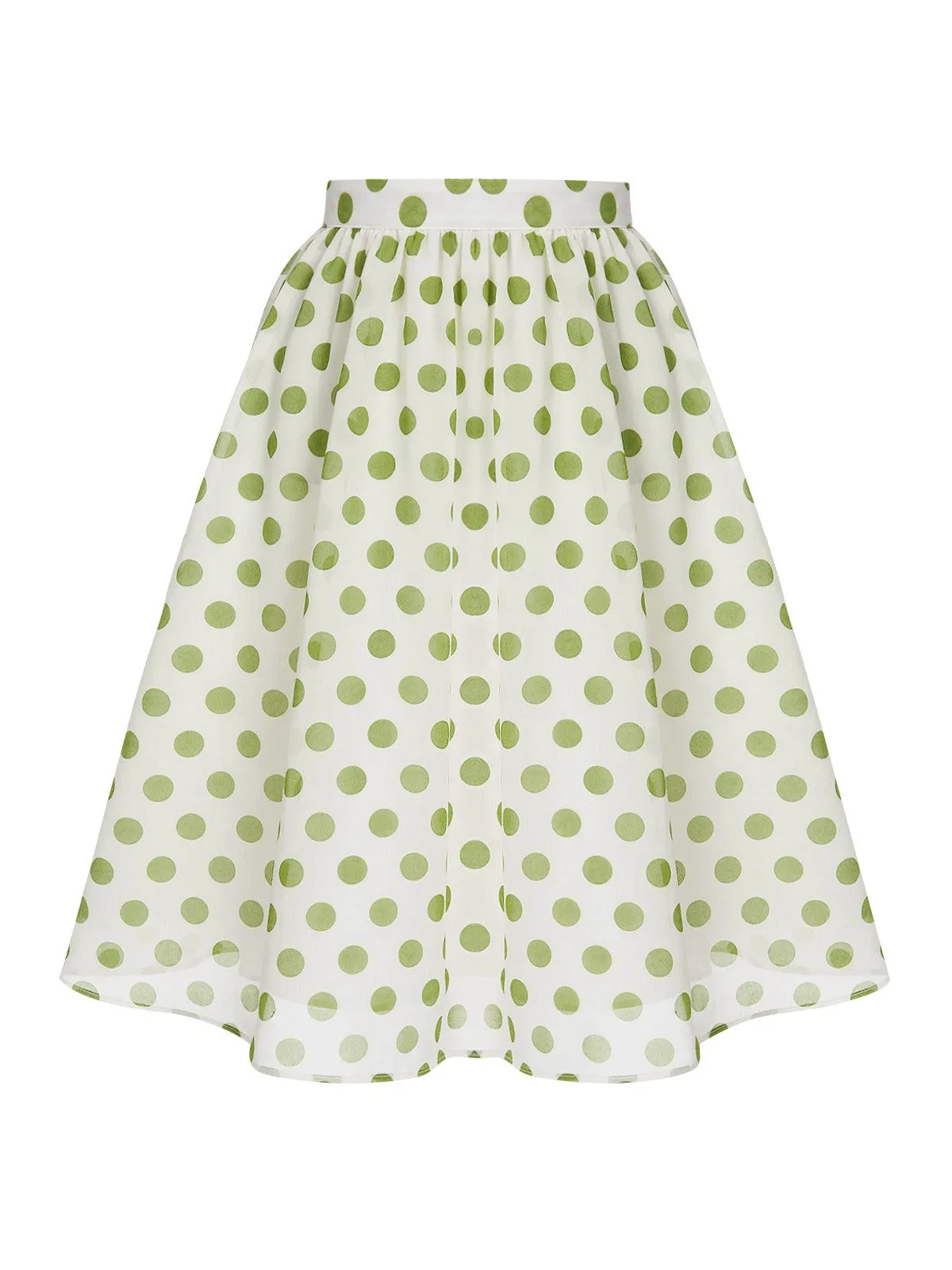 Green 1940s Schiffon Polka Dots Skirt sold by Retro Stage
