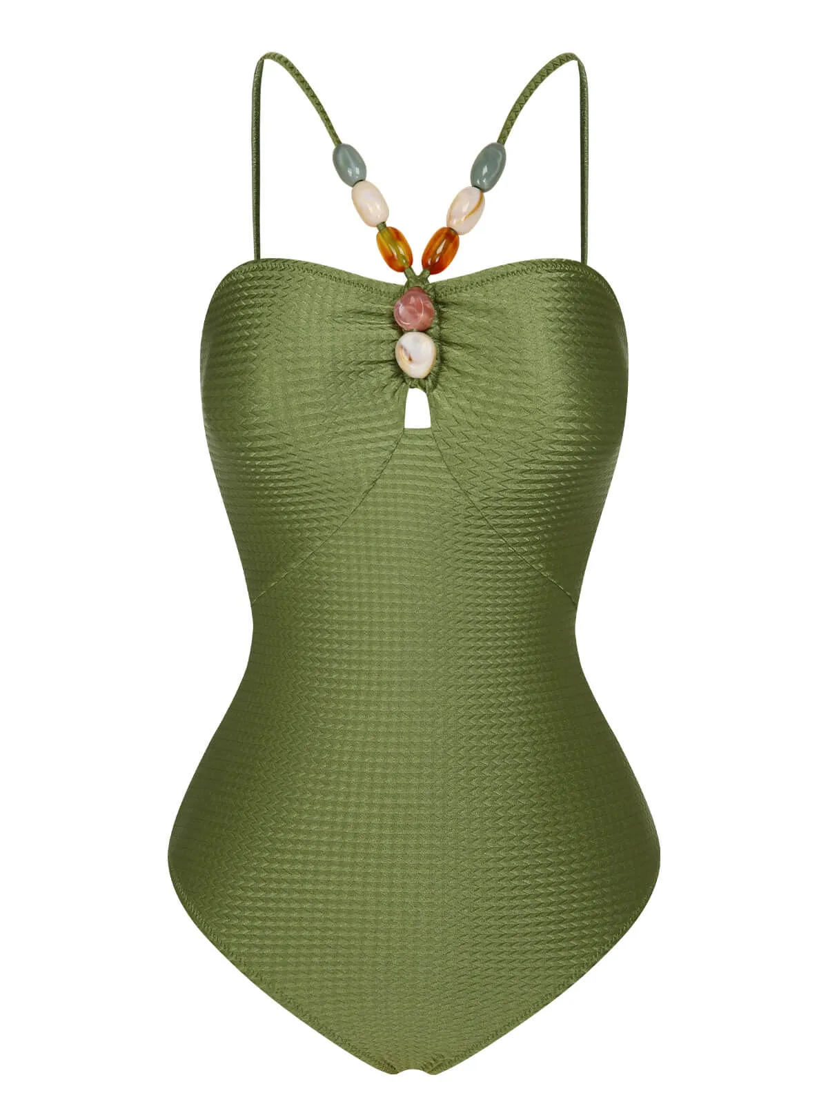 1960s Solid Textured Bandeau Halter Swimsuit sold by Retro Stage