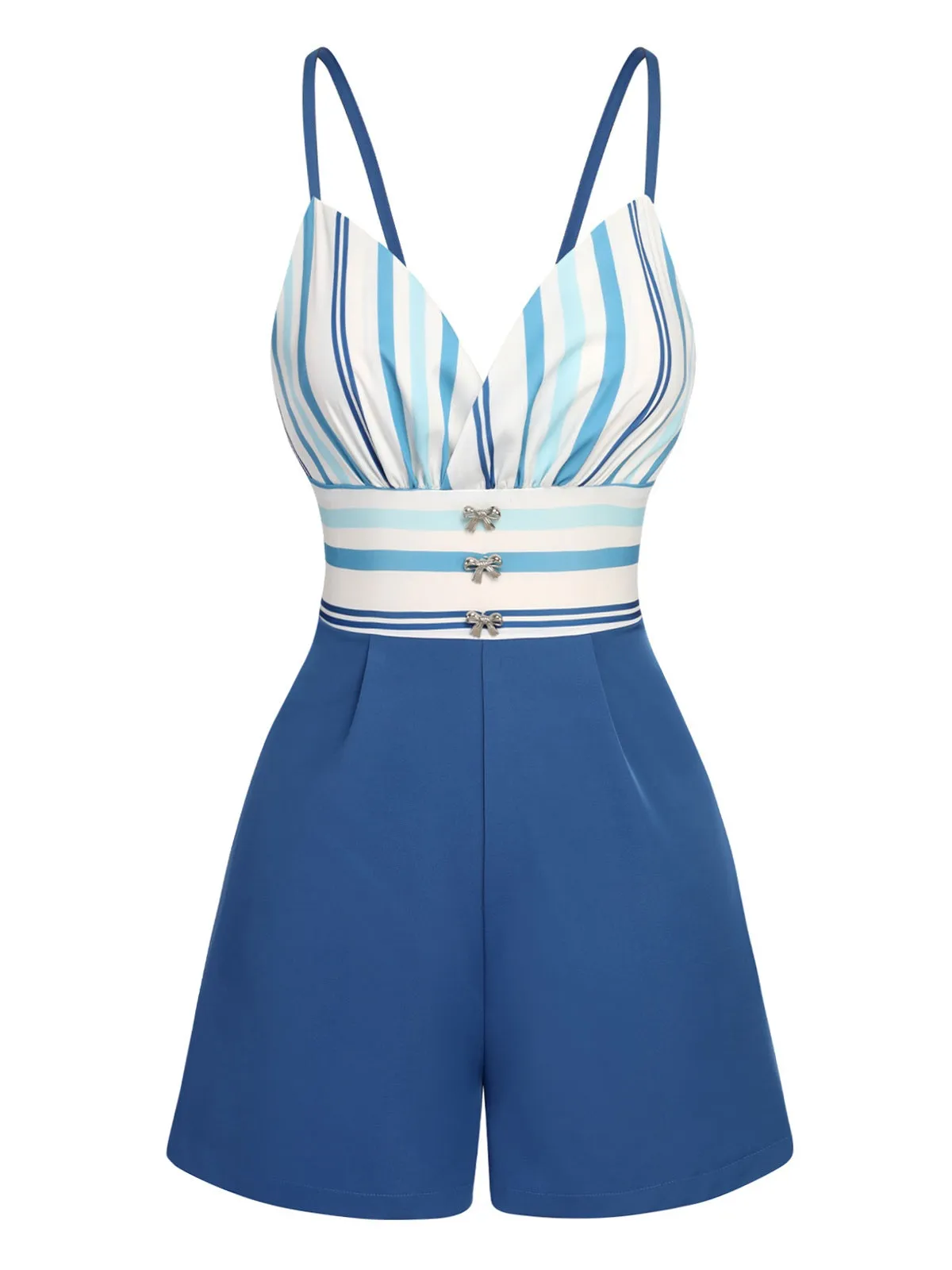 Blue 1950s Stripe Back Strap Romper sold by Retro Stage product image thumbnail 2