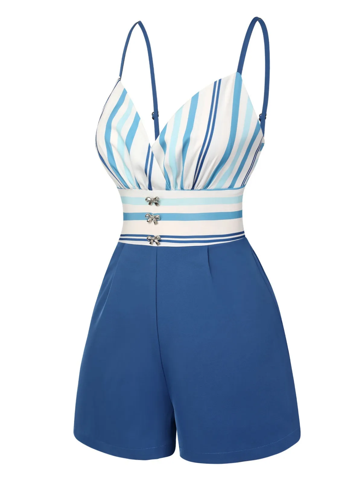 Blue 1950s Stripe Back Strap Romper sold by Retro Stage product image thumbnail 3