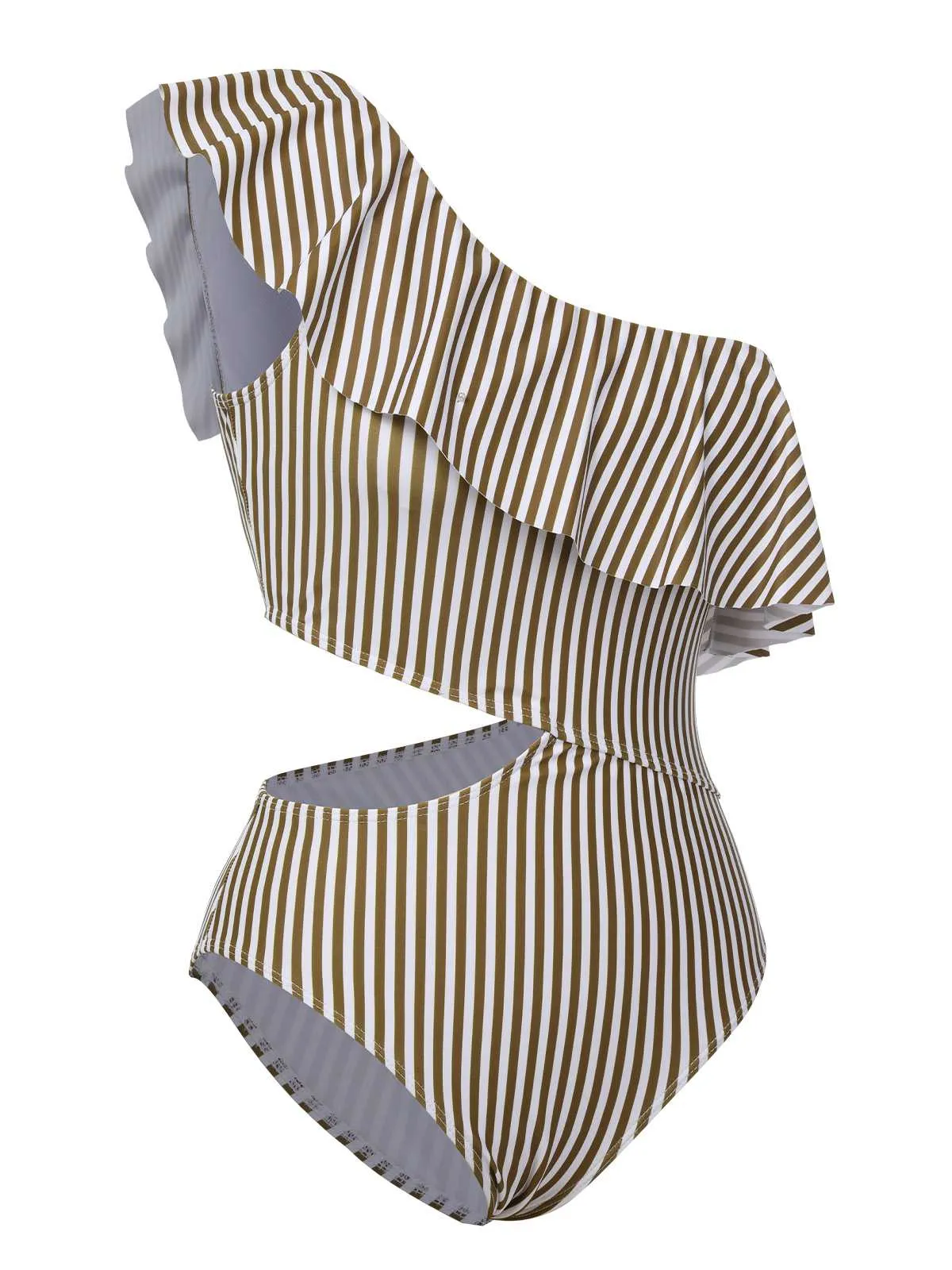 1970s One-Shoulder Stripes Ruffles One-Piece Swimsuit sold by Retro Stage product image thumbnail 2