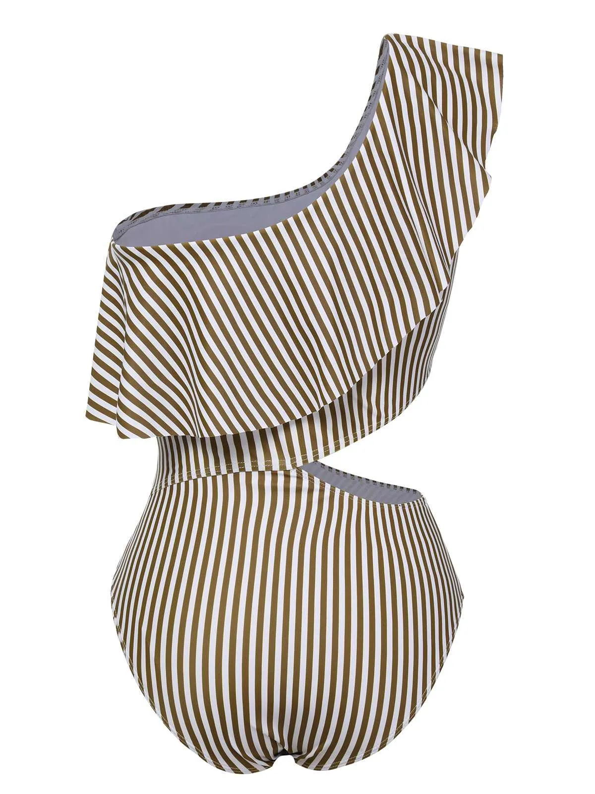 1970s One-Shoulder Stripes Ruffles One-Piece Swimsuit sold by Retro Stage product image thumbnail 3