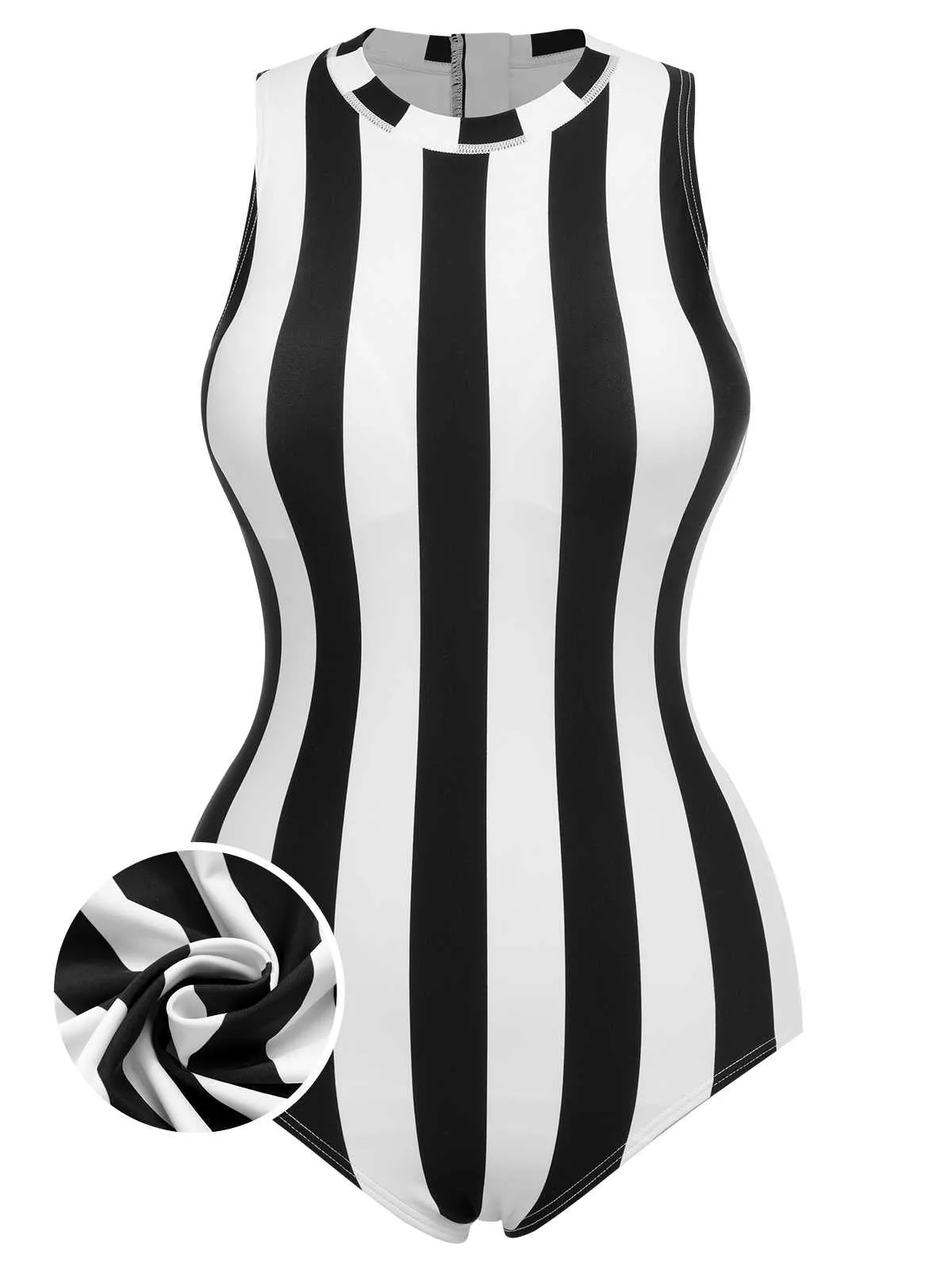 1950s Contrast Stripes Triangle One-Piece Swimsuit sold by Retro Stage