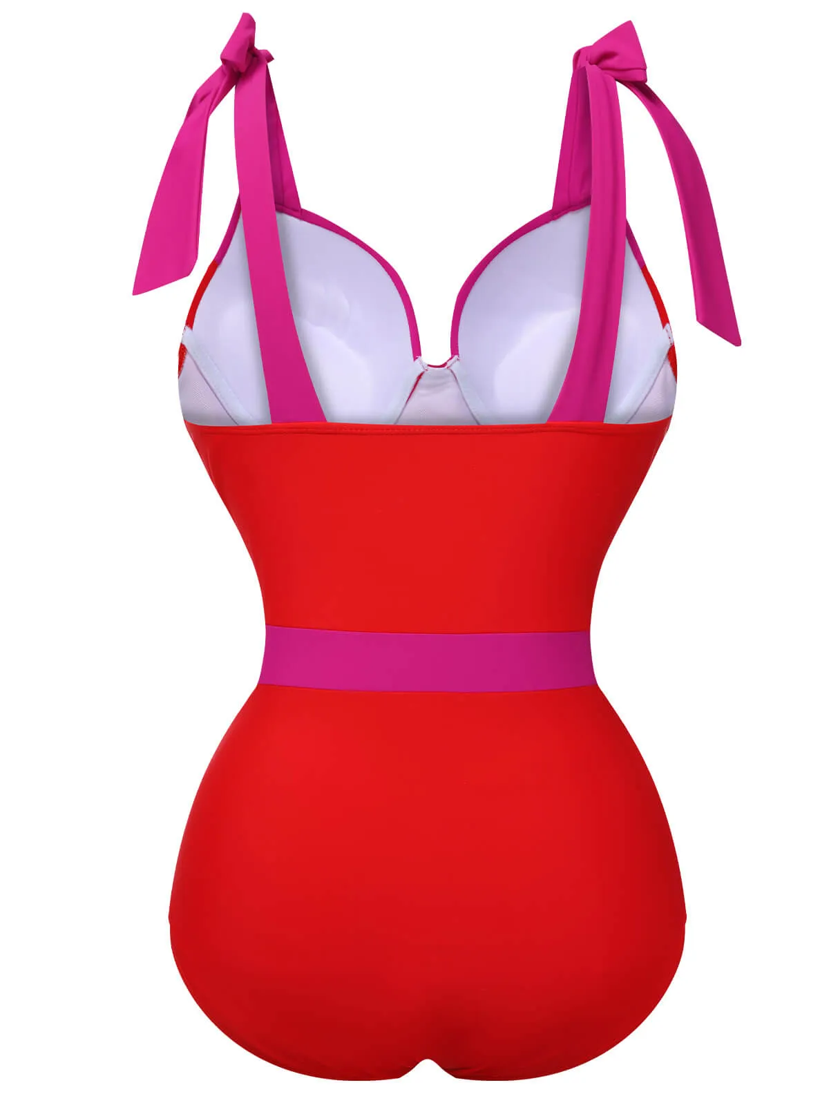 Red 1950s Colorblock Shoulder Tie-Up Swimsuit sold by Retro Stage product image thumbnail 3