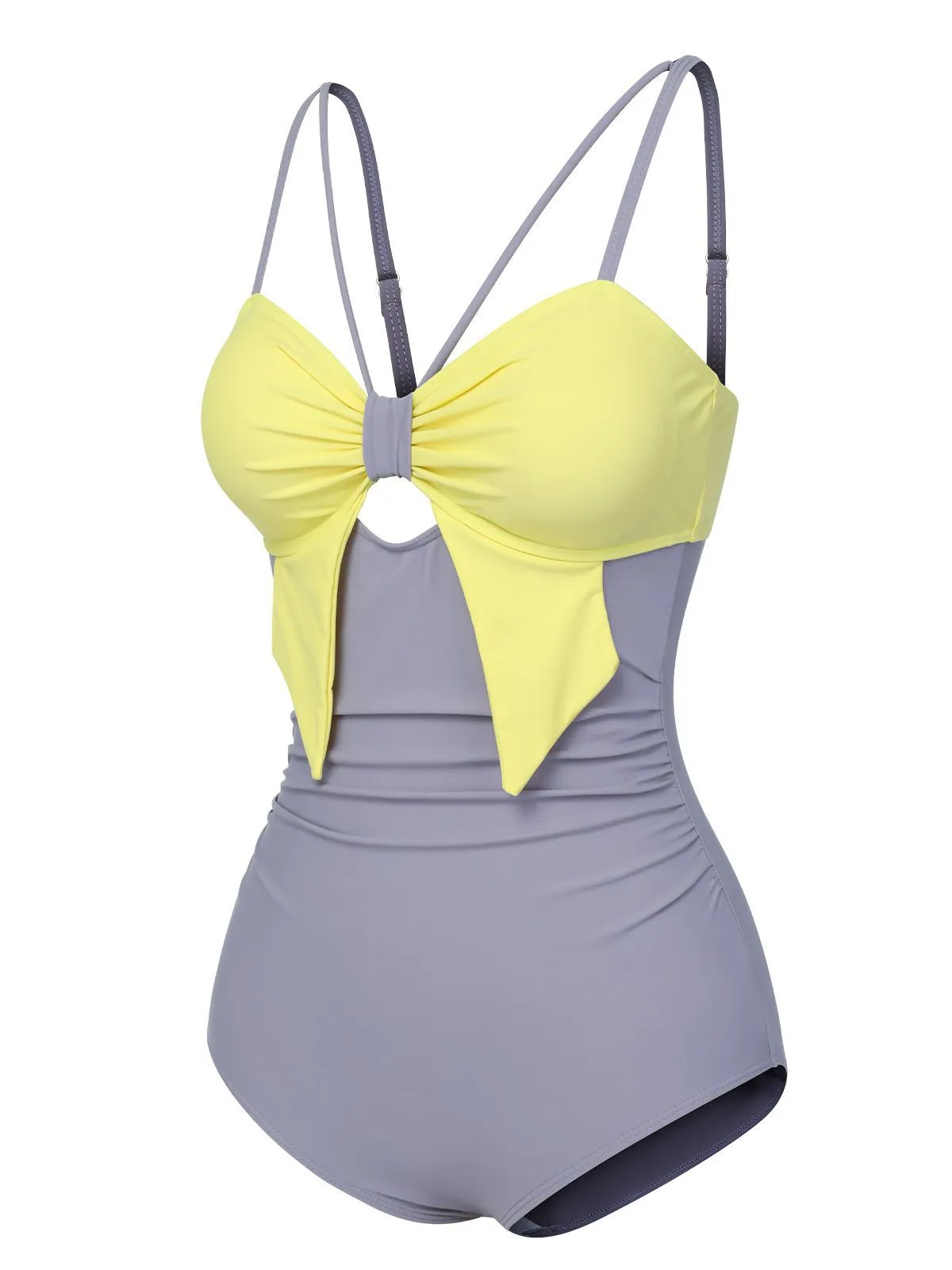 Purple & Yellow 1950s Cut Out Contrast Bow Swimsuit sold by Retro Stage product image thumbnail 2