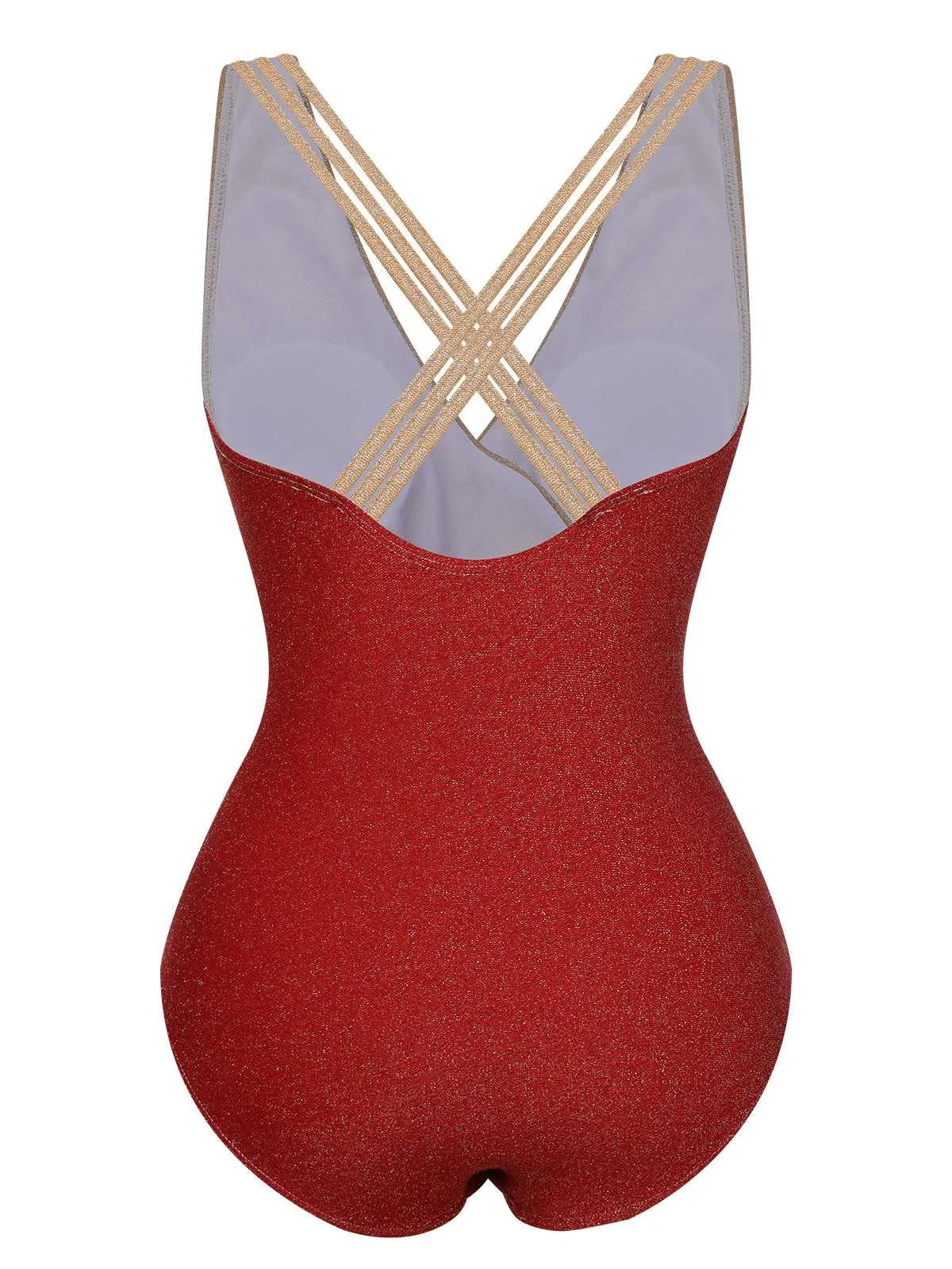 Red 1950s Stripe Patchwork One-Piece Swimsuit sold by Retro Stage product image thumbnail 3