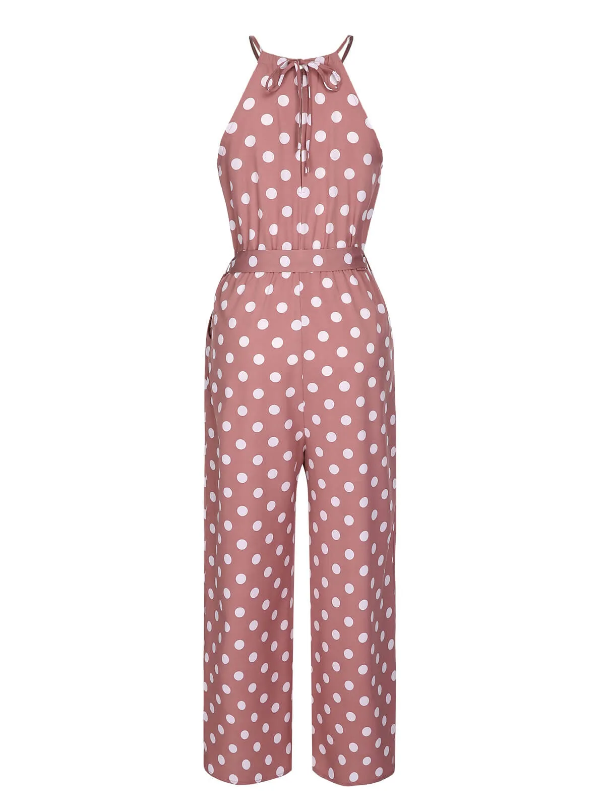 Pink 1930s Polka Dots Drawstring Halter Jumpsuit sold by Retro Stage product image thumbnail 3