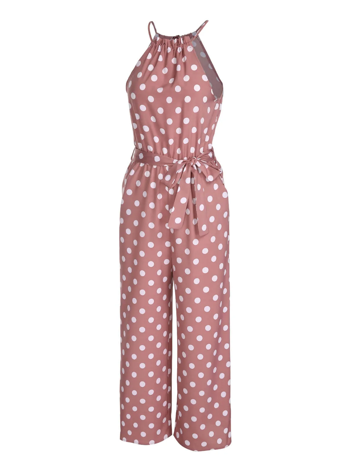 Pink 1930s Polka Dots Drawstring Halter Jumpsuit sold by Retro Stage product image thumbnail 2