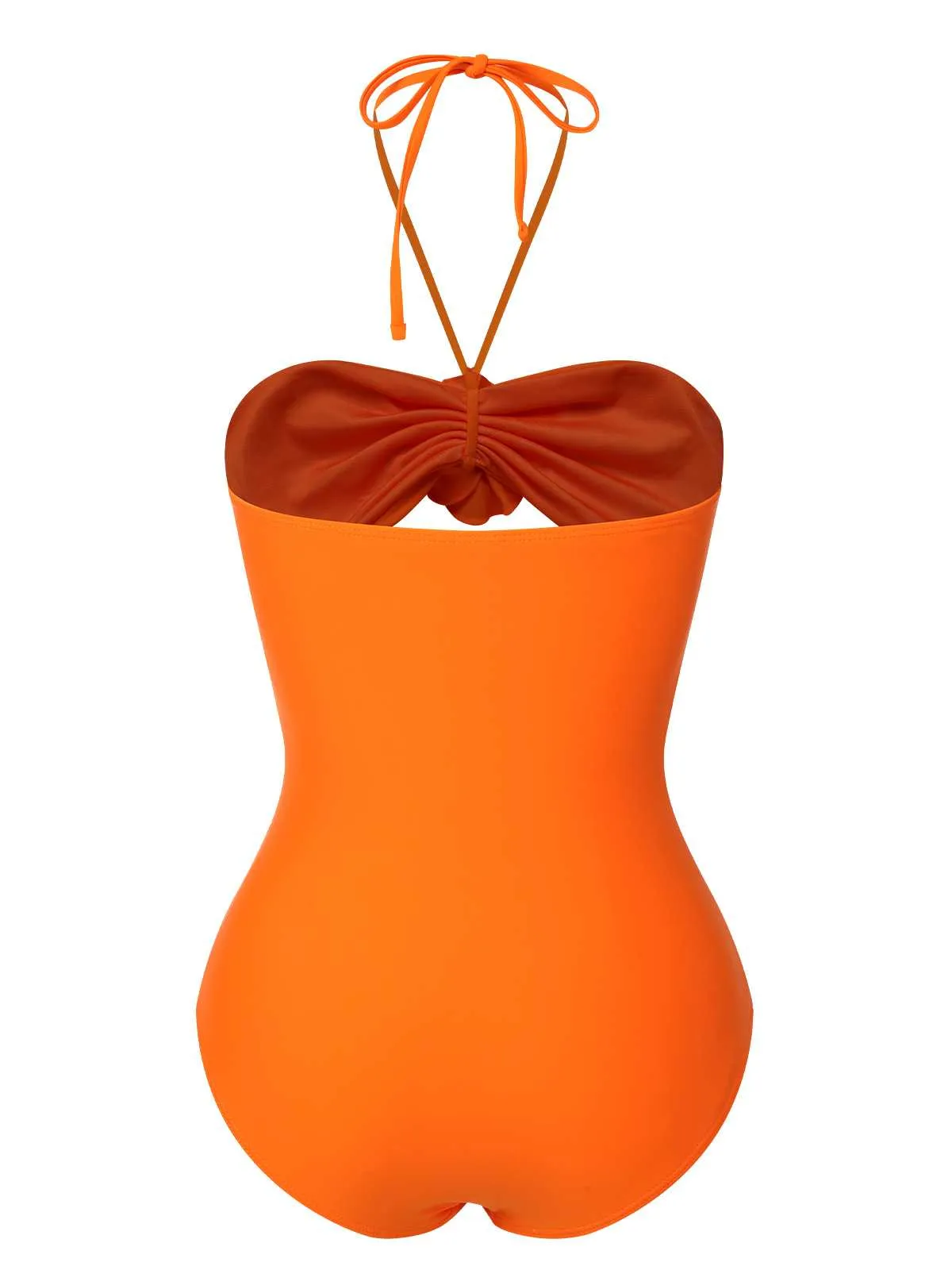 Orange Red 1950s Halter 3D Flower One-Piece Swimsuit sold by Retro Stage product image thumbnail 3
