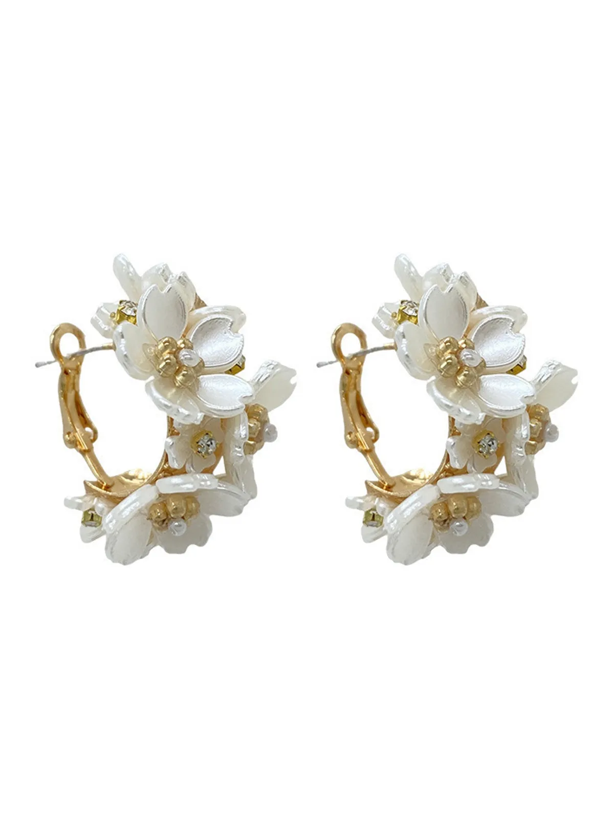 White 3D-Flower Pearl Earrings sold by Retro Stage