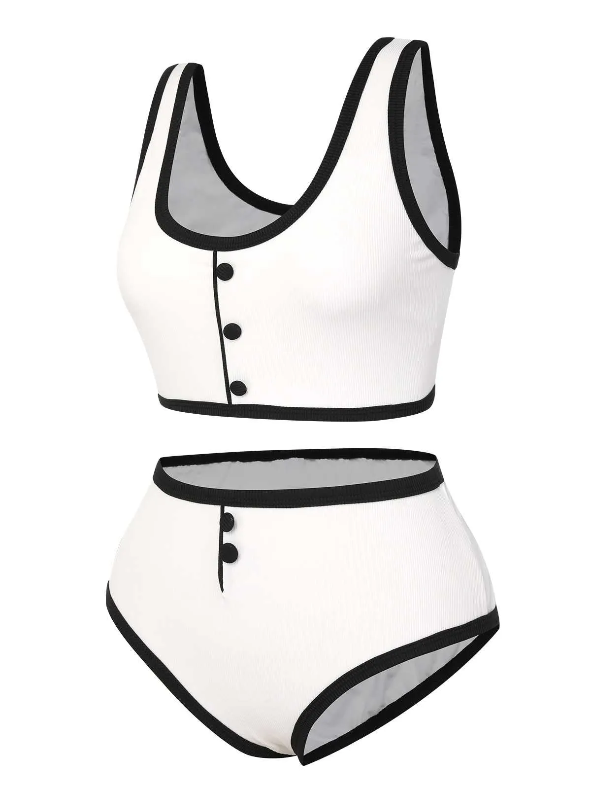 White 1930s Knit Contrast Swimsuit sold by Retro Stage product image thumbnail 2