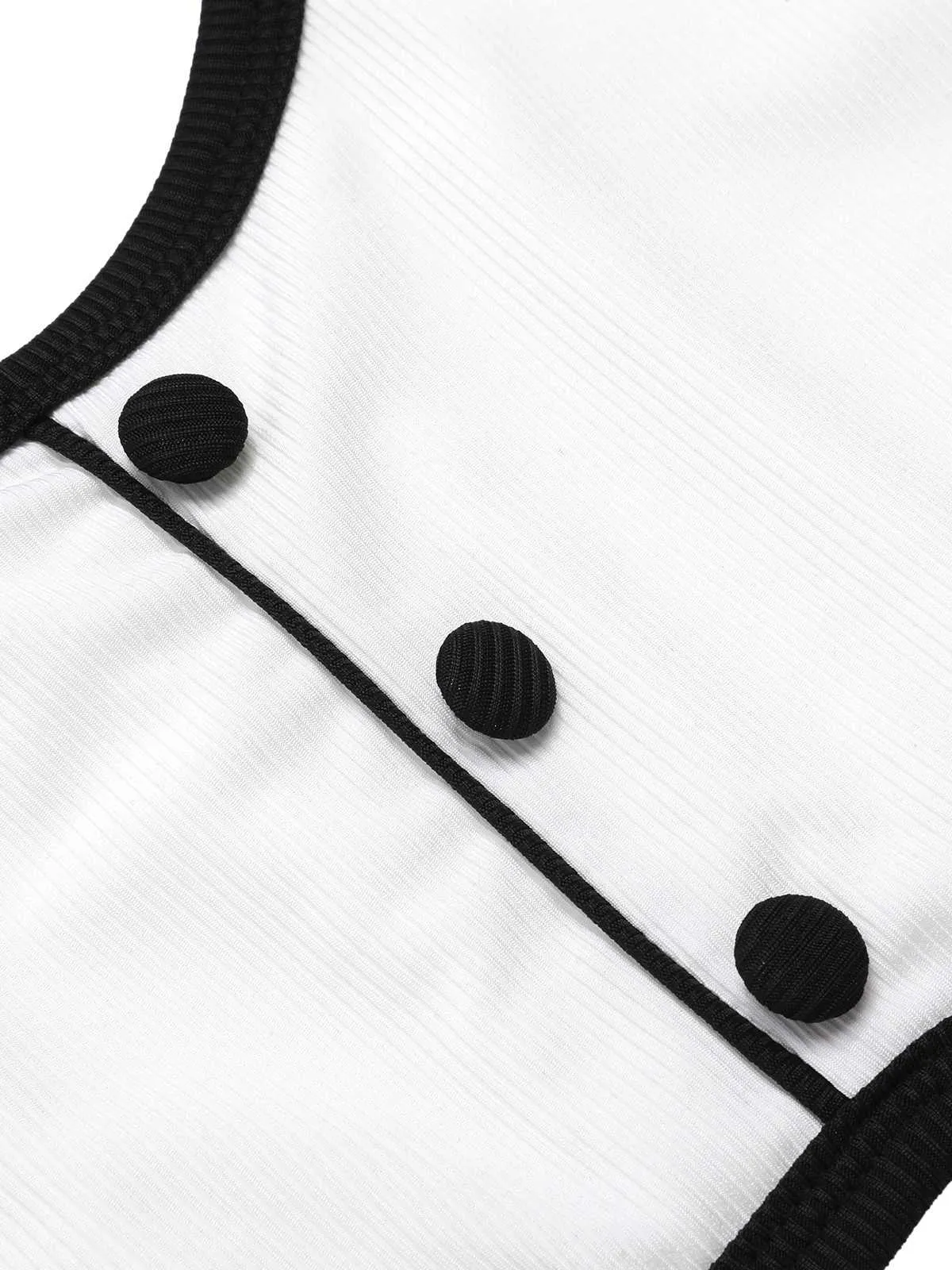 White 1930s Knit Contrast Swimsuit sold by Retro Stage product image thumbnail 4