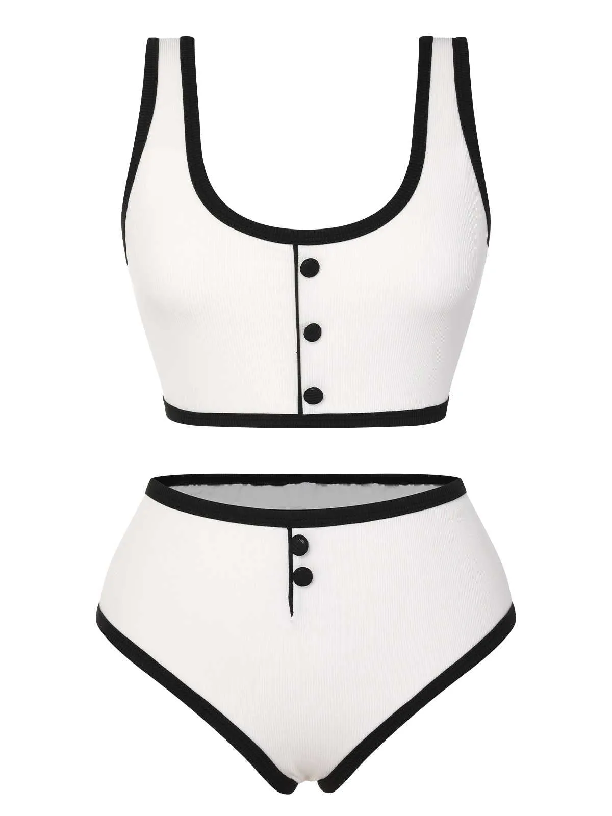 White 1930s Knit Contrast Swimsuit sold by Retro Stage