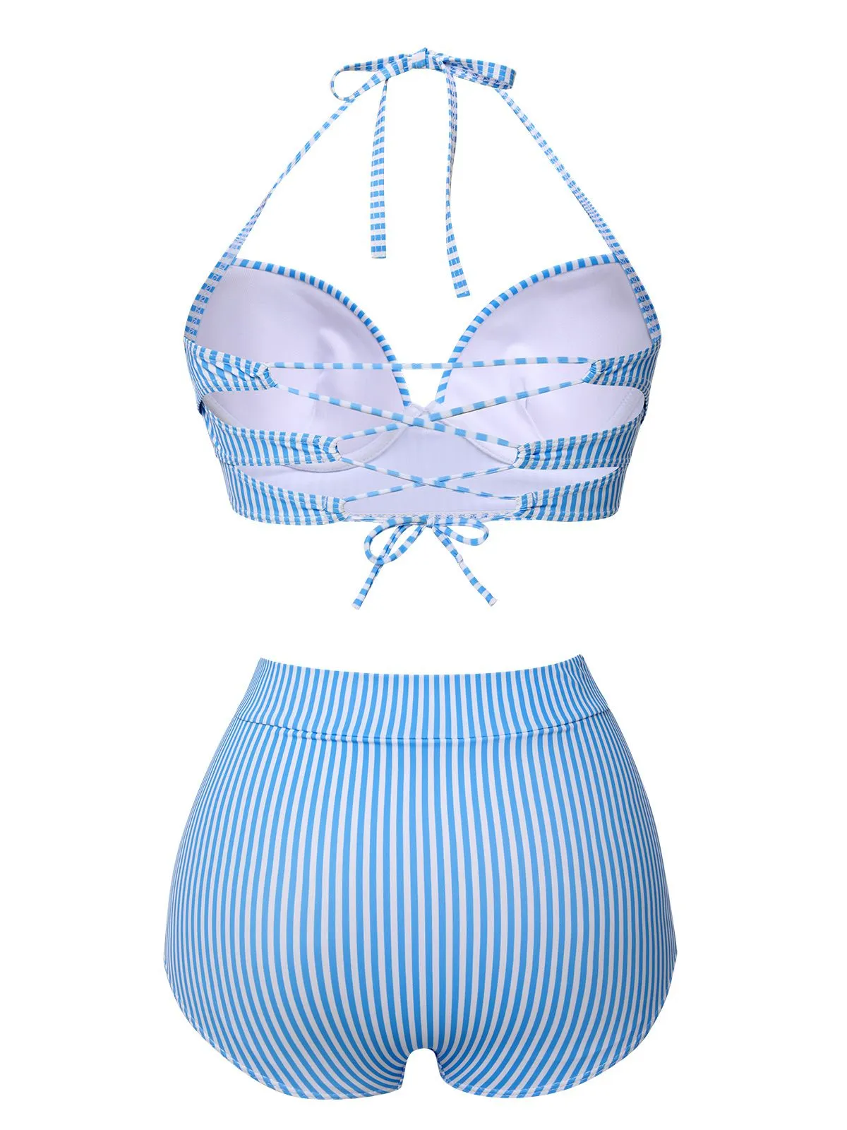 Blue 1950s Halter Bow Stripes Swimsuit sold by Retro Stage product image thumbnail 2