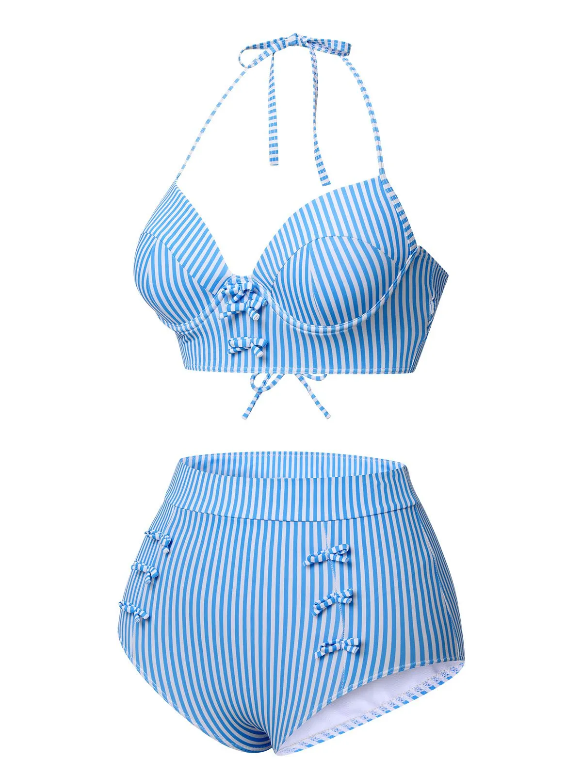 Blue 1950s Halter Bow Stripes Swimsuit sold by Retro Stage product image thumbnail 4