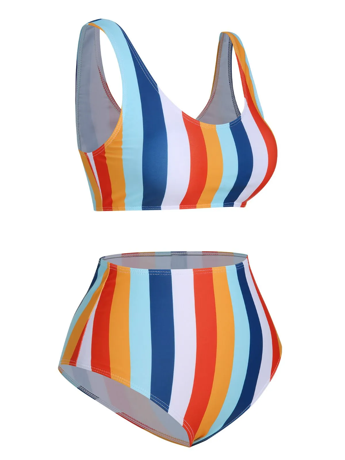 1930s Scoop Neck Rainbow Striped Swimsuit Set sold by Retro Stage product image thumbnail 2